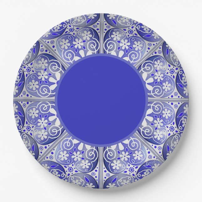 Ceramic Lace Blue of Greece Paper Plates (Front)