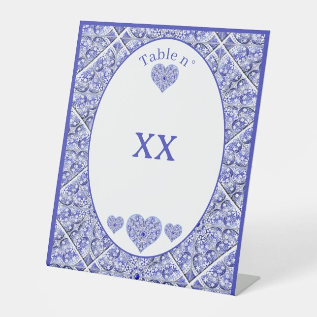 Ceramic Lace Blue of Greece Pedestal Sign (Front)