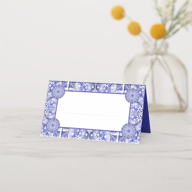 Ceramic Lace Blue of Greece Place Card (Front)