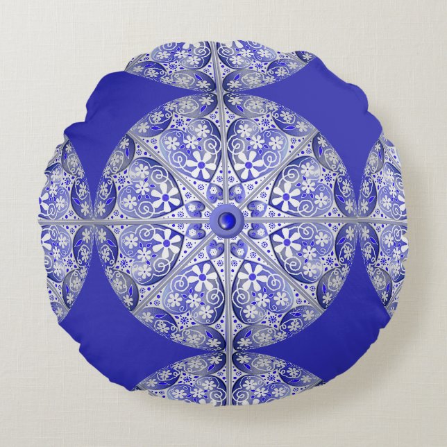 Ceramic lace Blue of Greece Round Pillow (Front)