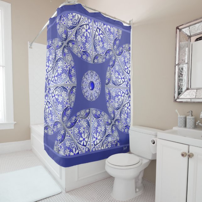 Ceramic Lace Blue of Greece Shower Curtain (In Situ)