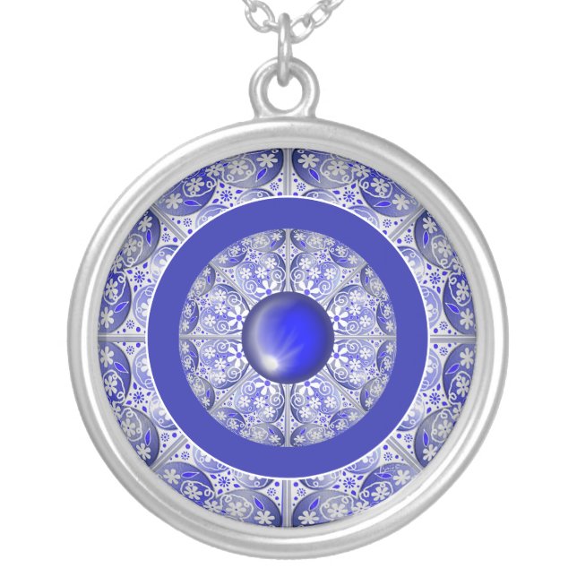 Ceramic Lace Blue of Greece Silver Plated Necklace (Front)
