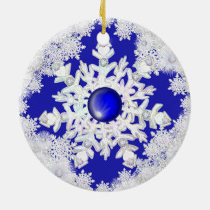 Ceramic Lace Blue of Greece & snowflake Ceramic Ornament