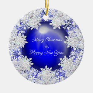 Ceramic Lace Blue of Greece & snowflake Ceramic Ornament