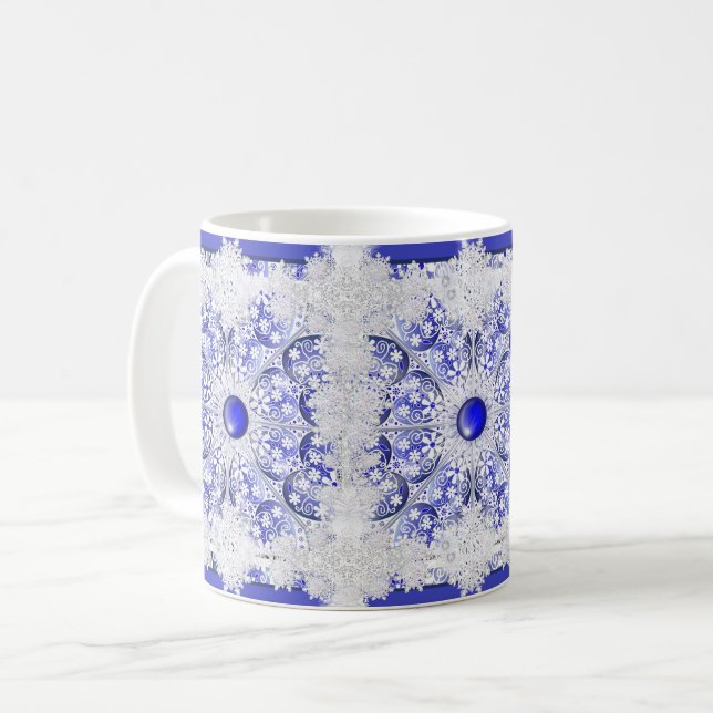 Ceramic lace Blue of Greece & snowflake Coffee Mug (Front Left)