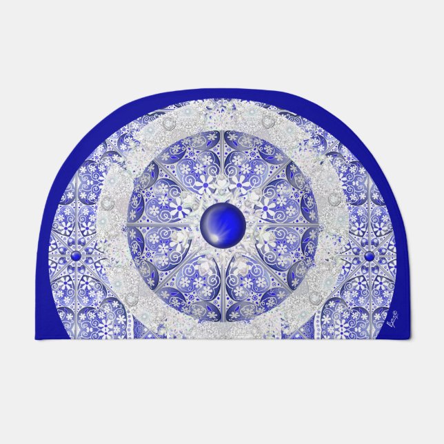 Ceramic Lace Blue of Greece & snowflake Doormat (Front)