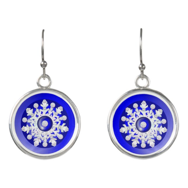 Ceramic lace blue of greece & snowflake earrings (Front)