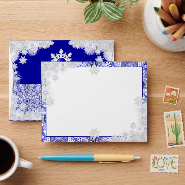 Ceramic Lace Blue of Greece & snowflake Envelope (Desk)