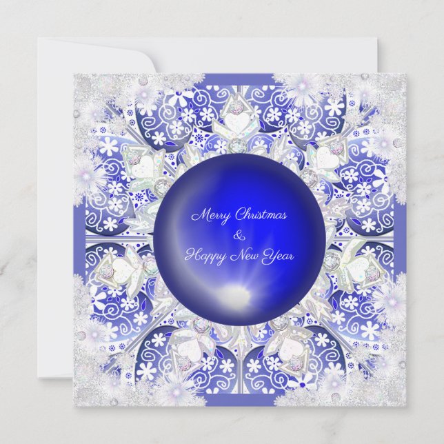 Ceramic Lace Blue of Greece & snowflake Holiday Card (Front)