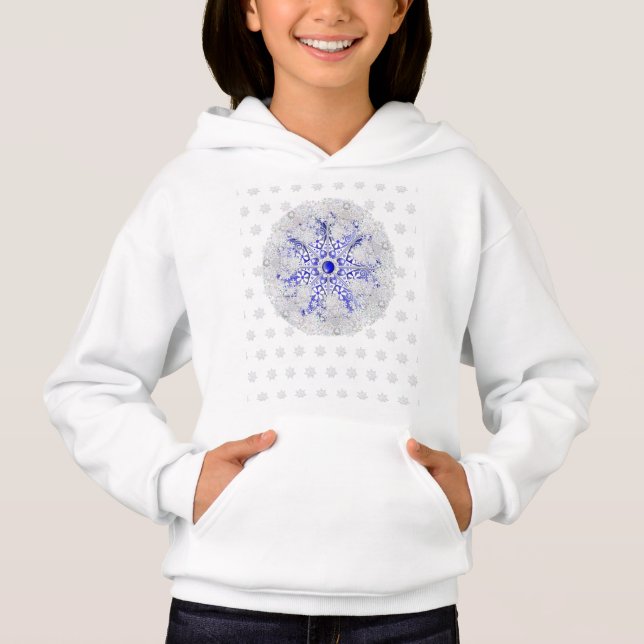 Ceramic Lace Blue of Greece & snowflake Hoodie (Front)