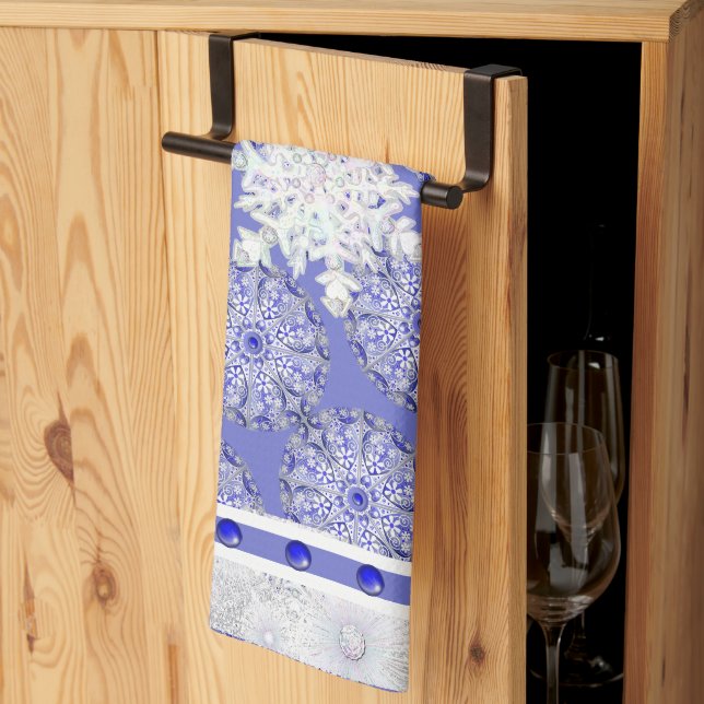 Ceramic Lace Blue of Greece & snowflake Kitchen Towel (Thirds Fold)