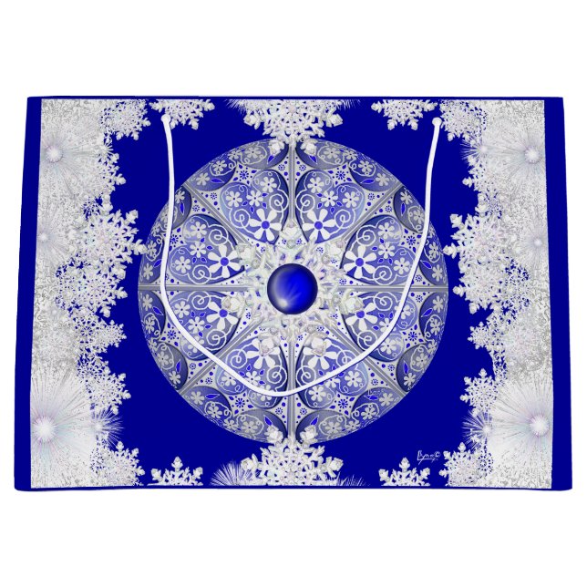 Ceramic Lace Blue of Greece & snowflake Large Gift Bag (Front)
