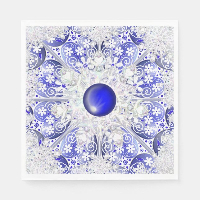 Ceramic Lace Blue of Greece & snowflake Napkins (Front)