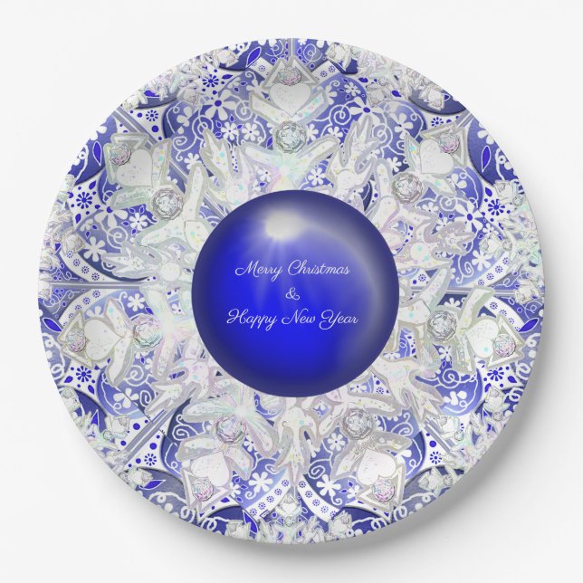 Ceramic Lace Blue of Greece & snowflake Paper Plates (Front)