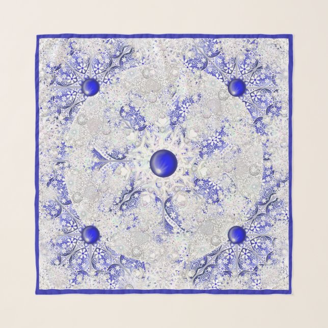 Ceramic Lace Blue of Greece & snowflake Scarf (Front)