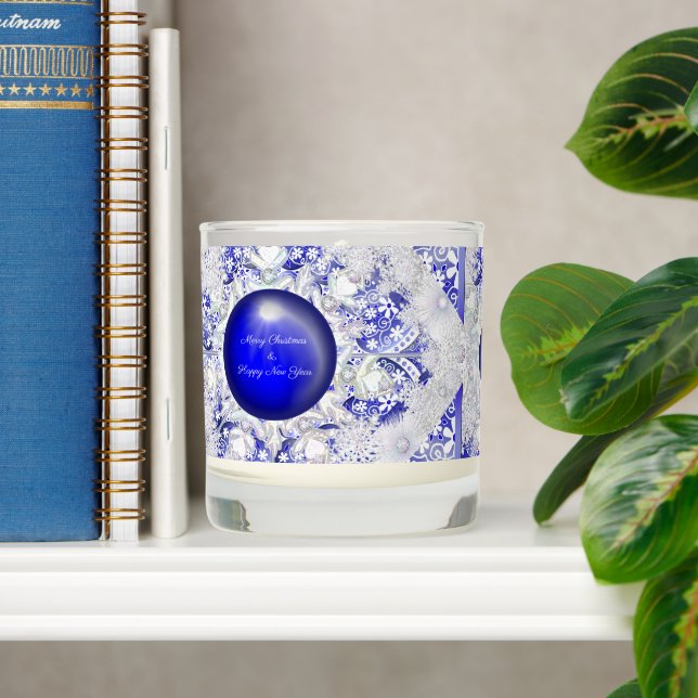 Ceramic Lace Blue of Greece & snowflake Scented Candle (Shelf)