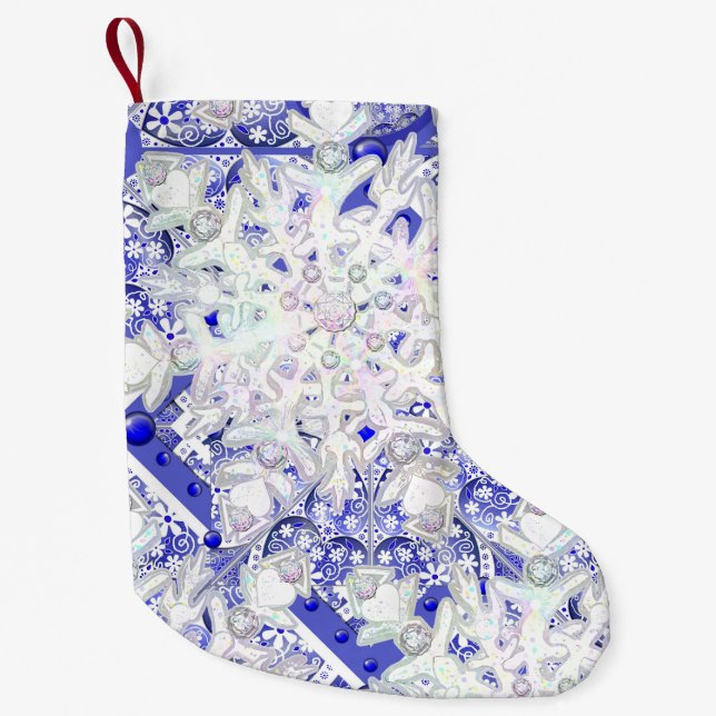 Ceramic Lace Blue of Greece & snowflake Small Christmas Stocking (Front)