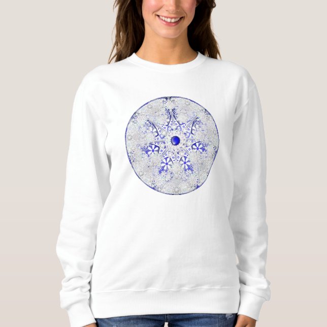 Ceramic Lace Blue of Greece & snowflake Sweatshirt (Front)