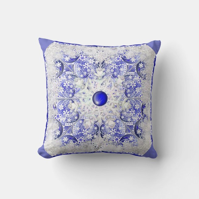 Ceramic Lace Blue of Greece & snowflake Throw Pillow (Front)