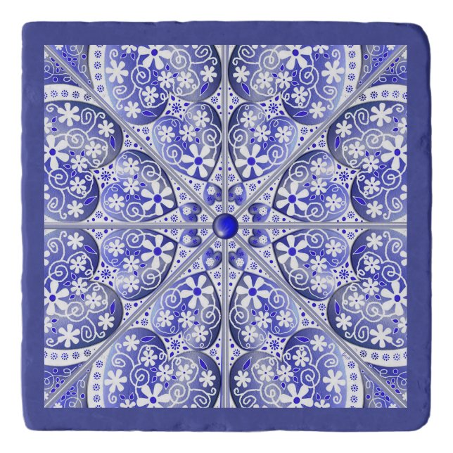 Ceramic lace Blue of Greece Trivet (Front)