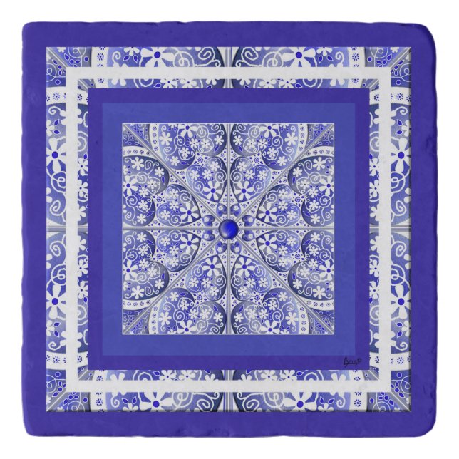 Ceramic Lace Blue of Greece Trivet (Front)