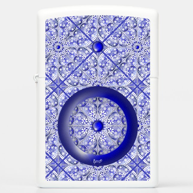 Ceramic Lace Blue of Greece Zippo Lighter (Front)