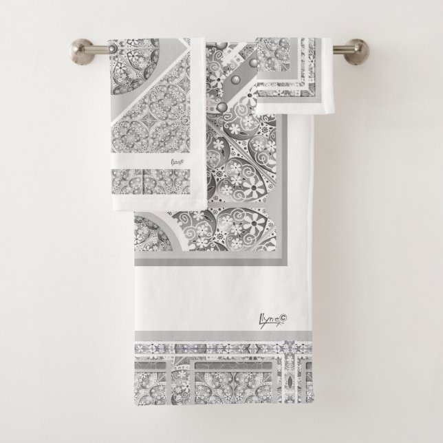 Ceramic Lace Grey Bath Towel Set (Insitu)