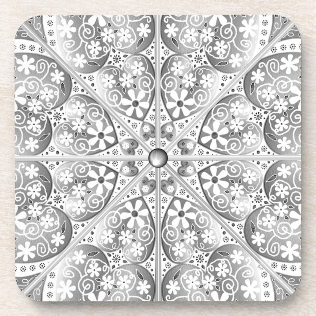 Ceramic Lace Grey Beverage Coaster (Front)