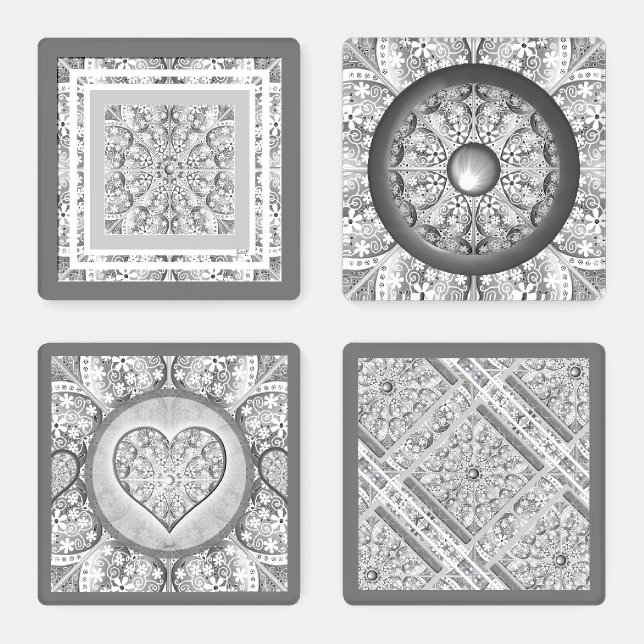 Ceramic Lace Grey Coaster Set (Set)