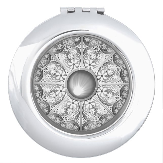 Ceramic lace Grey Compact Mirror (Front)