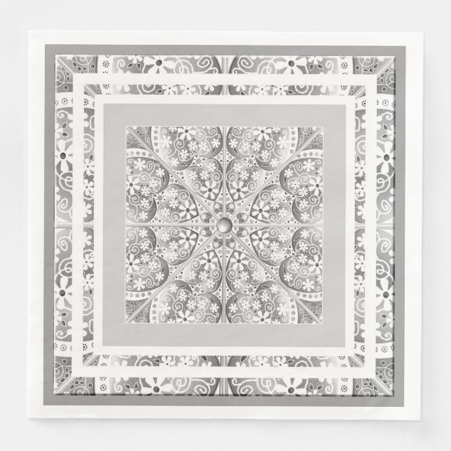 Ceramic Lace Grey Paper Dinner Napkins (Front)