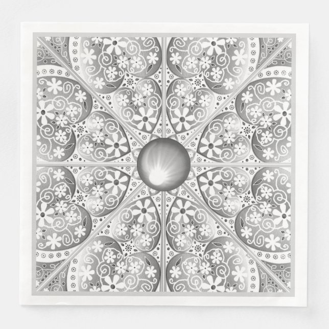 Ceramic Lace Grey Paper Dinner Napkins (Front)