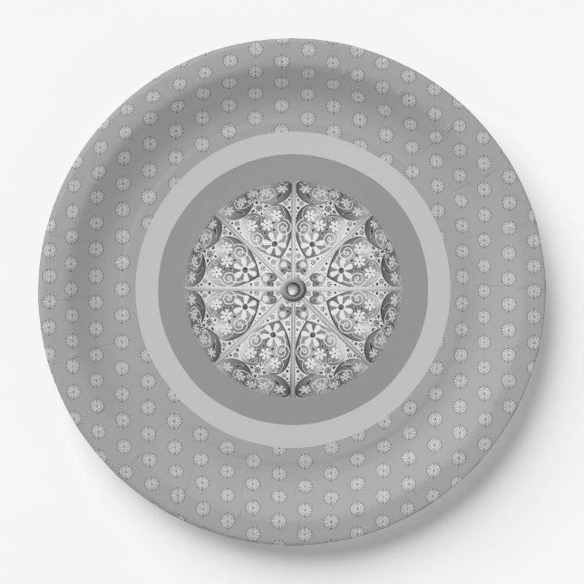 Ceramic lace Grey Paper Plates (Front)