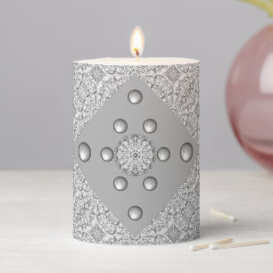 Ceramic lace grey pillar candle