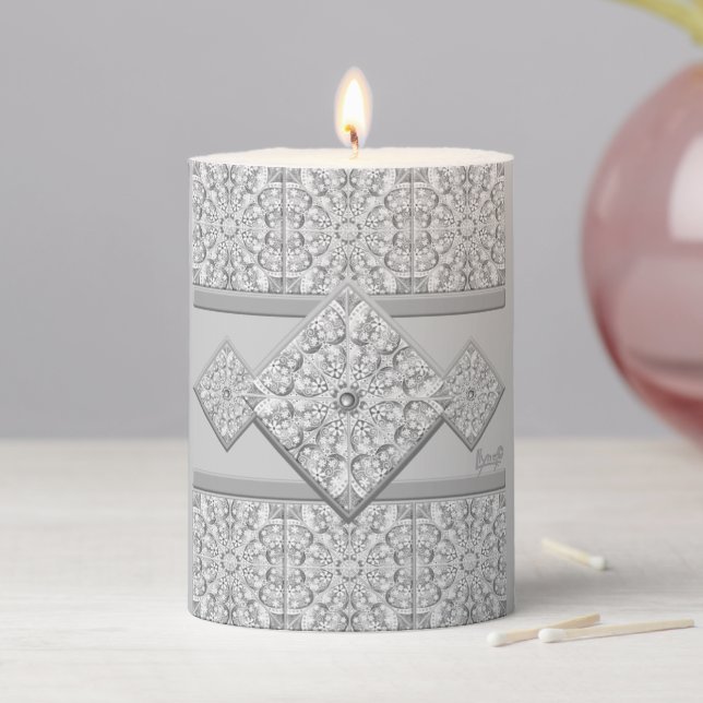 Ceramic lace Grey Pillar Candle (In Situ)