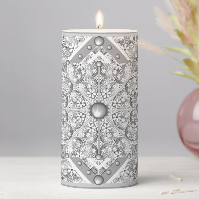 Ceramic lace grey pillar candle (In Situ)