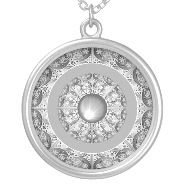 Ceramic lace Grey Silver Plated Necklace (Front)