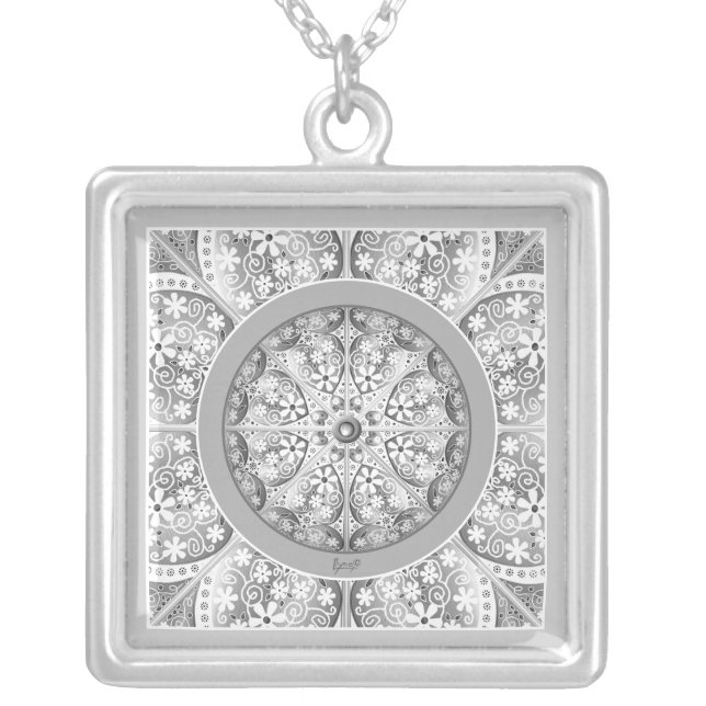 Ceramic lace Grey Silver Plated Necklace (Front)