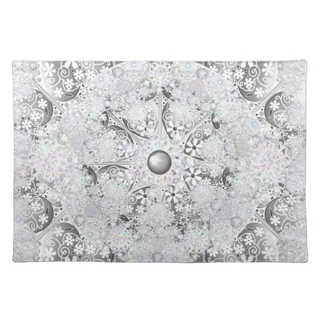 Ceramic lace grey & snowflake cloth placemat (Front)