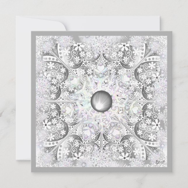 Ceramic lace grey & snowflake invitation (Front)