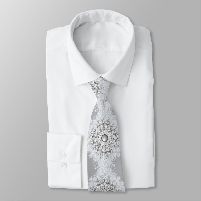 Ceramic lace grey & snowflake neck tie (Tied)