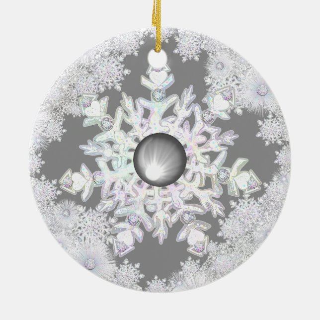 Ceramic lace grey & snowflake ornament (Back)