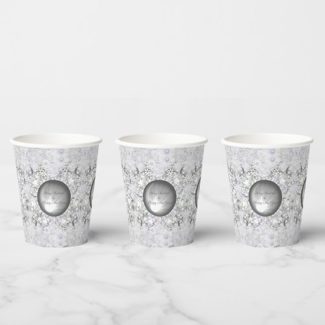 Ceramic lace grey & snowflake paper cups (Multi)