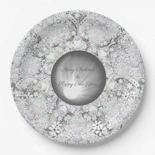 Ceramic lace grey & snowflake paper plates