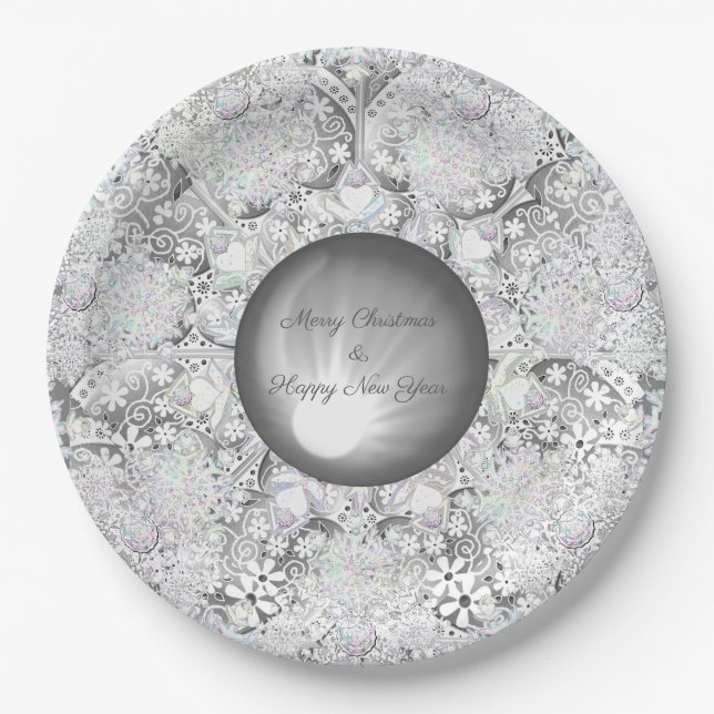 Ceramic lace grey & snowflake paper plates (Front)