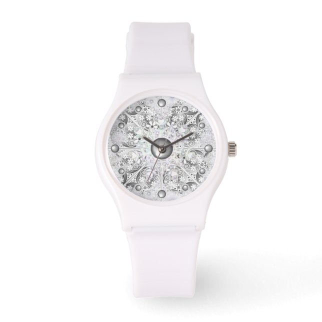 Ceramic lace grey & snowflake watch (Front)
