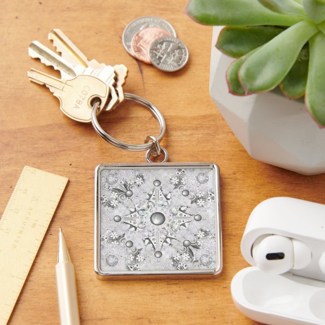 Ceramic Lace Grey & snowflakes Keychain (Desk)