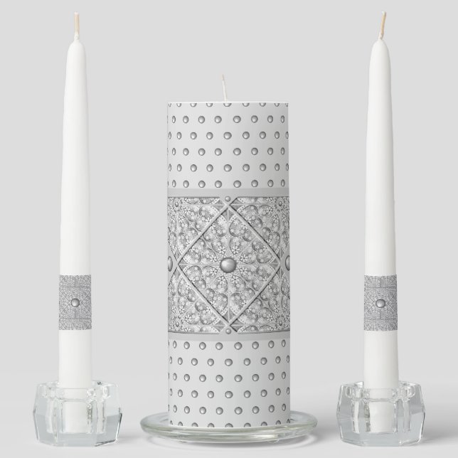 Ceramic lace Grey Unity Candle Set (Front)