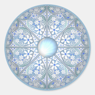 Ceramic Lace Light Blue Classic Round Sticker