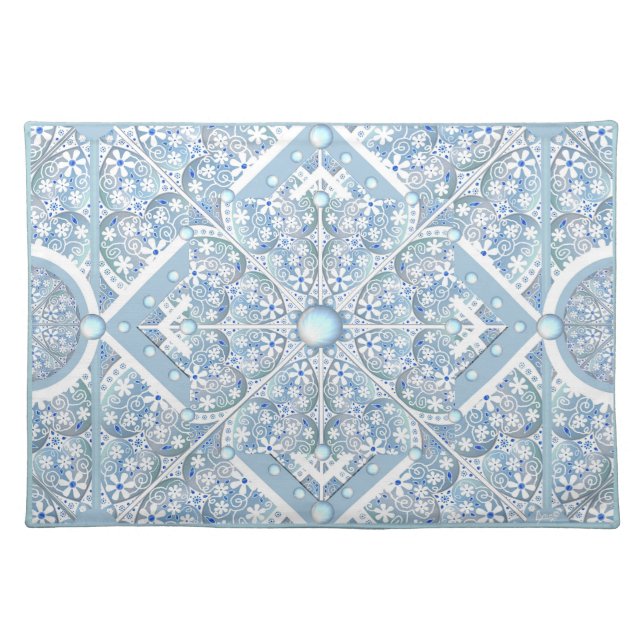 Ceramic Lace Light Blue Cloth Placemat (Front)